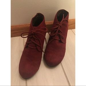 Burgundy lace up booties